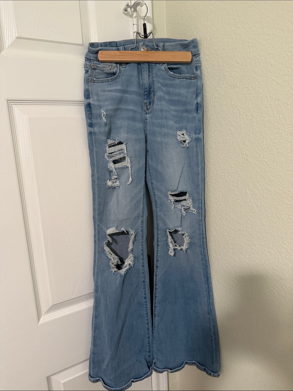 American Eagle Outfitters Light Blue Distressed Flare Jeans